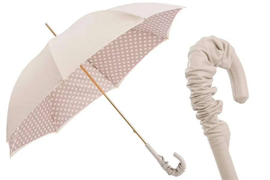 obrazek 1 Wyjątkowy parasol damski w kolorze kości słoniowej w kropki – Pasotti