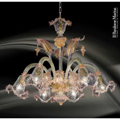 Zdjęcie Żyrandol z sześcioma światłami w kolorze przezroczystym, złotym i różowym - Il Paralume Marina