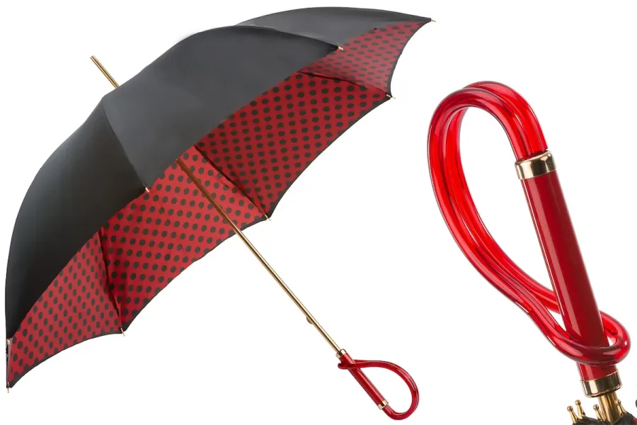 obrazek 1 Piękny czarno-czerwony parasol damski w czarne kropki – Pasotti