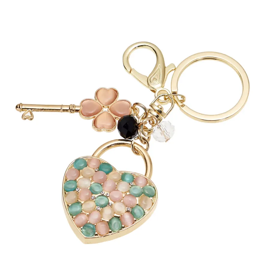 obrazek 1 Złoty brelok do kluczy z kryształkami, emalią i koralikami