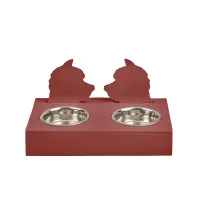 Zdjęcie Burgundowy skórzany stojak na miski dla psa 40x22xH7,5 cm