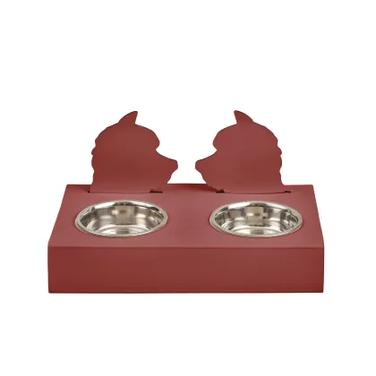 Zdjęcie Burgundowy skórzany stojak na miski dla psa 40x22xH7,5 cm