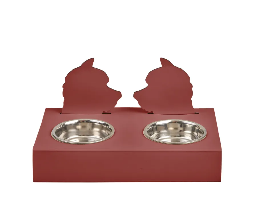 obrazek 1 Burgundowy skórzany stojak na miski dla psa 40x22xH7,5 cm