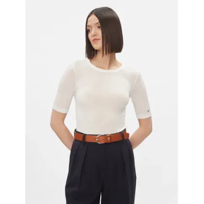 Zdjęcie Tommy Hilfiger T-Shirt Slim Soft Tencel C-Nk 1/2Slv WW0WW39789 Écru Slim Fit