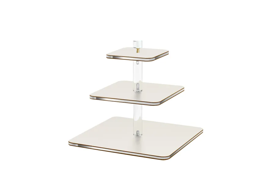 picture 1 White serving stand with leather and plexiglass elements