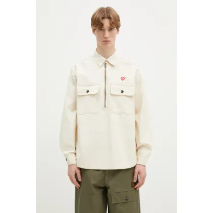 Zdjęcie Human Made koszula bawełniana Zip-Up Work Shirt męska kolor beżowy relaxed z kołnierzykiem klasycznym HM29SH002