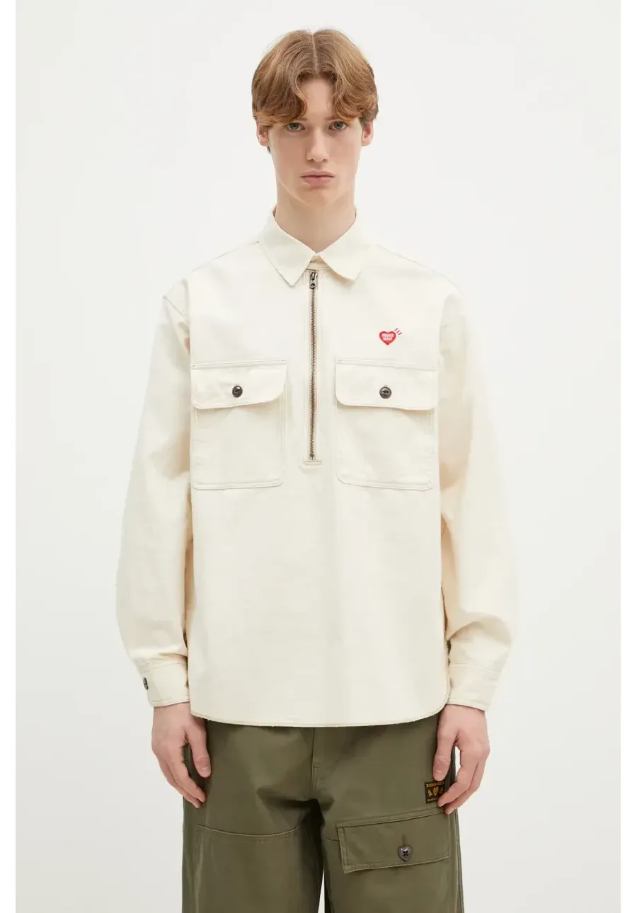 obrazek 1 Human Made koszula bawełniana Zip-Up Work Shirt męska kolor beżowy relaxed z kołnierzykiem klasycznym HM29SH002