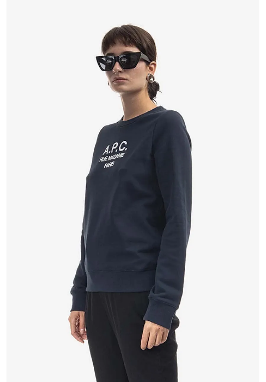 obrazek 1 A.P.C. bluza bawełniana Sweat Tina damska kolor granatowy z aplikacją COEZD.F27561-MARINE