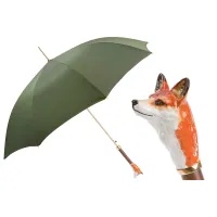 Picture Stylish olive men's umbrella with an original handle in the shape of a fox head - Pasotti