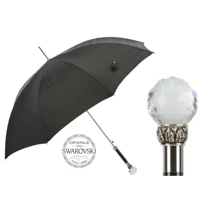 Picture Luxurious black men's umbrella with a ball handle in the shape of a Swarovski crystal - Pasotti