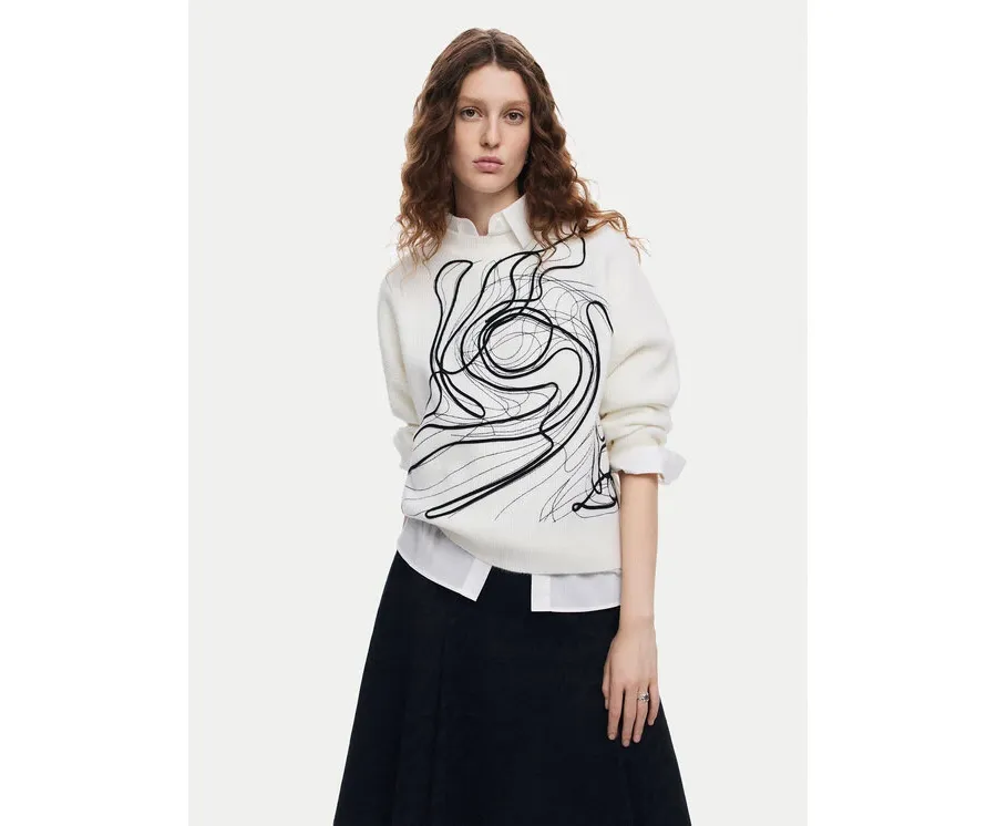 obrazek 1 Desigual Sweter Montpellier Lacroix 24WWJF55 Biały Loose Fit