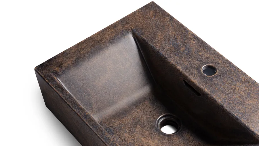 obrazek 3 Stylowa umywalka 60 cm PYXIS BASIC z przelewem, z otworem na baterię – DARK STONE, niebieski, ochra i czarny, lakier matowy