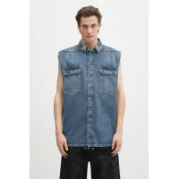 Zdjęcie Rick Owens DRKSHDW bezrękawnik jeansowy Tommy Jumbo Outershirt męski kolor niebieski przejściowy DU01E3764.DWB