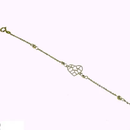 Zdjęcie Dziewczęca bransoletka z perforowanym sercem, łańcuszkiem typu rolo i obrobionymi kulami