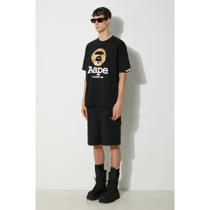Zdjęcie AAPE t-shirt bawełniany Basic Tee męski kolor czarny z nadrukiem AAPTEM1446XXM