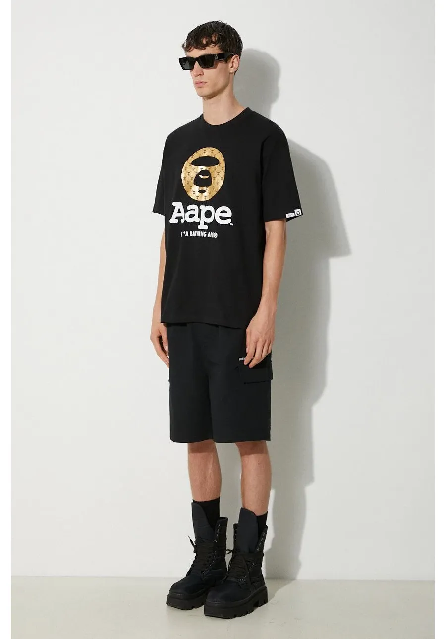 obrazek 1 AAPE t-shirt bawełniany Basic Tee męski kolor czarny z nadrukiem AAPTEM1446XXM
