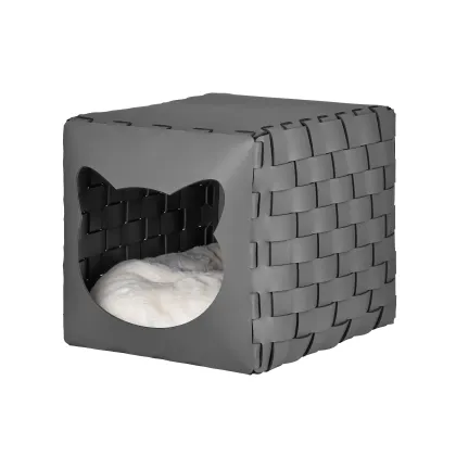 Zdjęcie Szary skórzany domek dla kota 35x40x35 cm