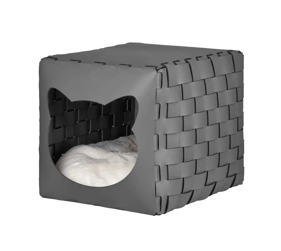 obrazek 1 Szary skórzany domek dla kota 35x40x35 cm
