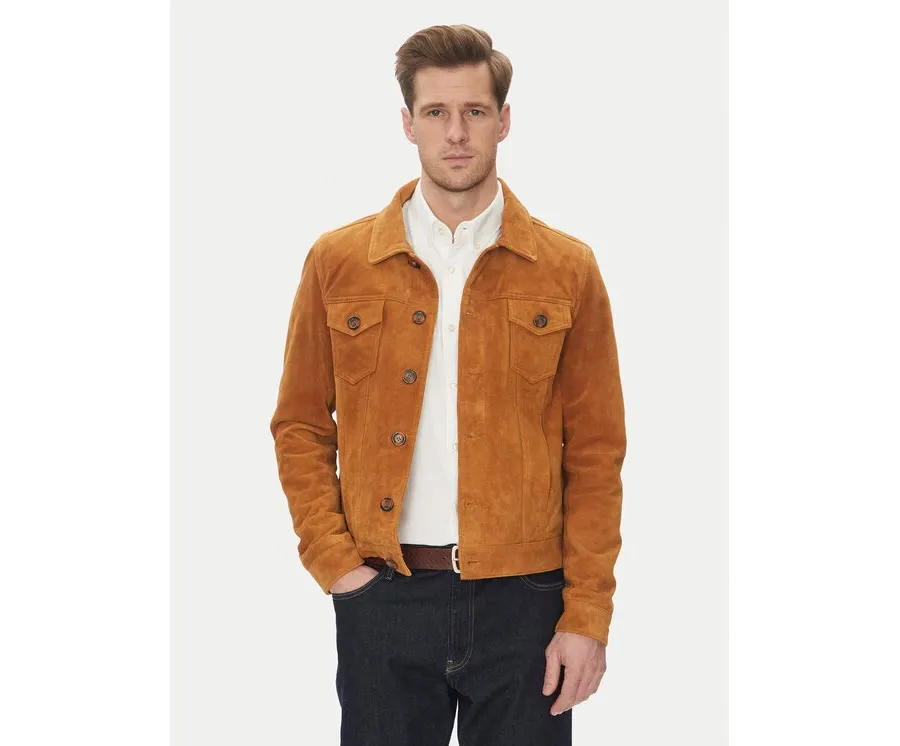 obrazek 1 Serge Pariente Kurtka skórzana Jeans Brązowy Regular Fit