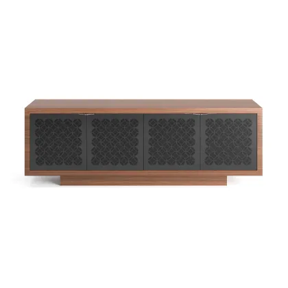 Zdjęcie Oryginalny portugalski kredens z drewna orzechowego z czarnym matowym szkłem hartowanym