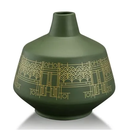 Zdjęcie Ceramiczny zielony nowoczesny wazon ze złotym wzorem - Ahura