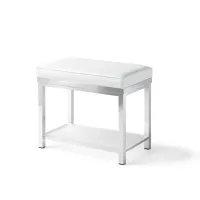 Picture Pouffe made of white eco-leather with a metal shelf made of chrome-plated brass - Il Paralume Marina