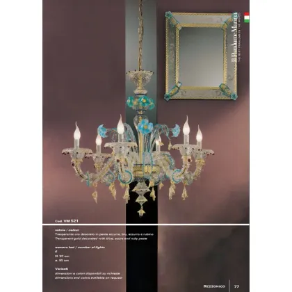 Zdjęcie Przezroczysty żyrandol z sześcioma światłami w kolorze jasnoniebieskim, niebieskim i rubinowym - Il Paralume Marina