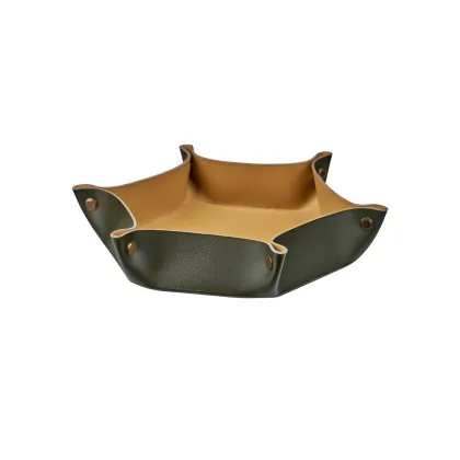 Zdjęcie Stylowa tacka na drobiazgi 15х18xH5 cm ze skóry w kolorze oliwkowym