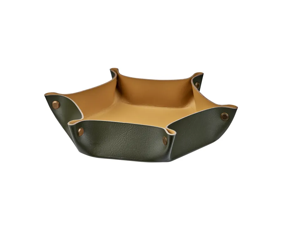 obrazek 1 Stylowa tacka na drobiazgi 15х18xH5 cm ze skóry w kolorze oliwkowym