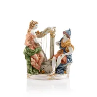 Zdjęcie Barokowa figurka dwóch postaci z harfą rzymską wykonana z ceramiki - Ceramiche ML
