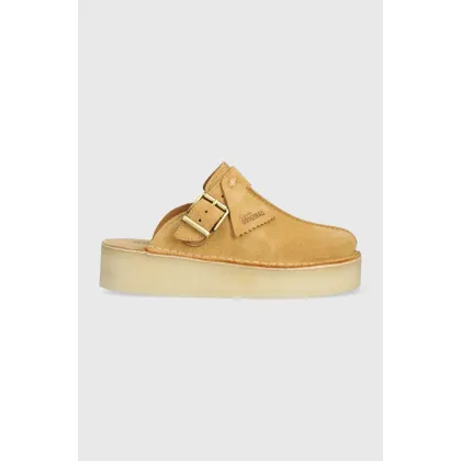 Zdjęcie Clarks Originals klapki zamszowe Trek Wedge Mule damskie kolor brązowy na platformie 26175870