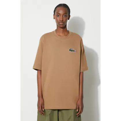 Zdjęcie Lacoste t-shirt bawełniany kolor brązowy z aplikacją