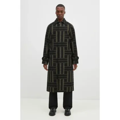 Zdjęcie Kenzo płaszcz wełniany Weave Overcoat kolor czarny przejściowy oversize FE65MA0329JB.99