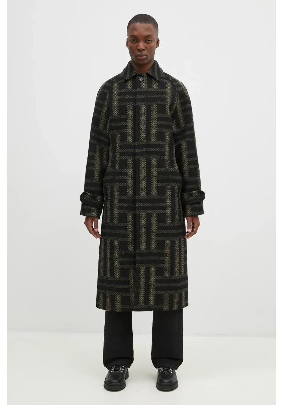 obrazek 1 Kenzo płaszcz wełniany Weave Overcoat kolor czarny przejściowy oversize FE65MA0329JB.99