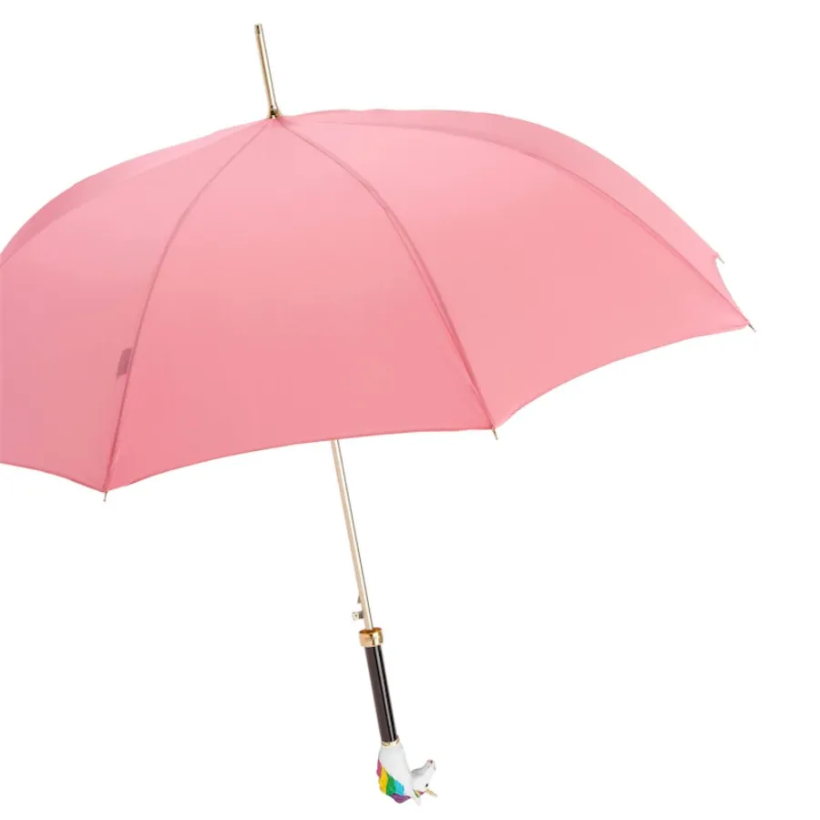 obrazek 6 Stylowy różowy parasol damski z rączką zdobioną głową jednorożca – Pasotti