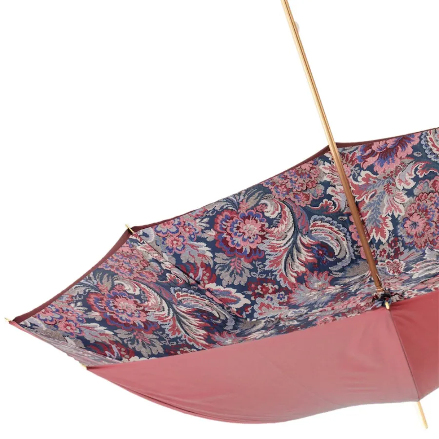 obrazek 6 Piękny klasyczny parasol damski w kolorze burgundowym zdobiony kwiatowym motywem - Pasotti