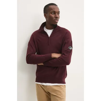 Zdjęcie C.P. Company sweter wełniany Extra Fine Merino Wool Half Zipped Knit męski kolor bordowy lekki z golferm 17CMKN193A005528A