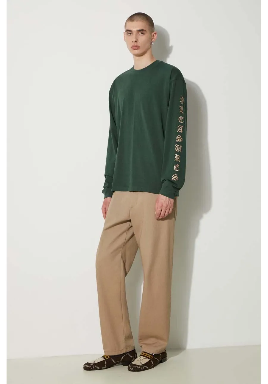 obrazek 1 PLEASURES longsleeve bawełniany Oe Long Sleeve kolor zielony z aplikacją P24SU008-GREEN