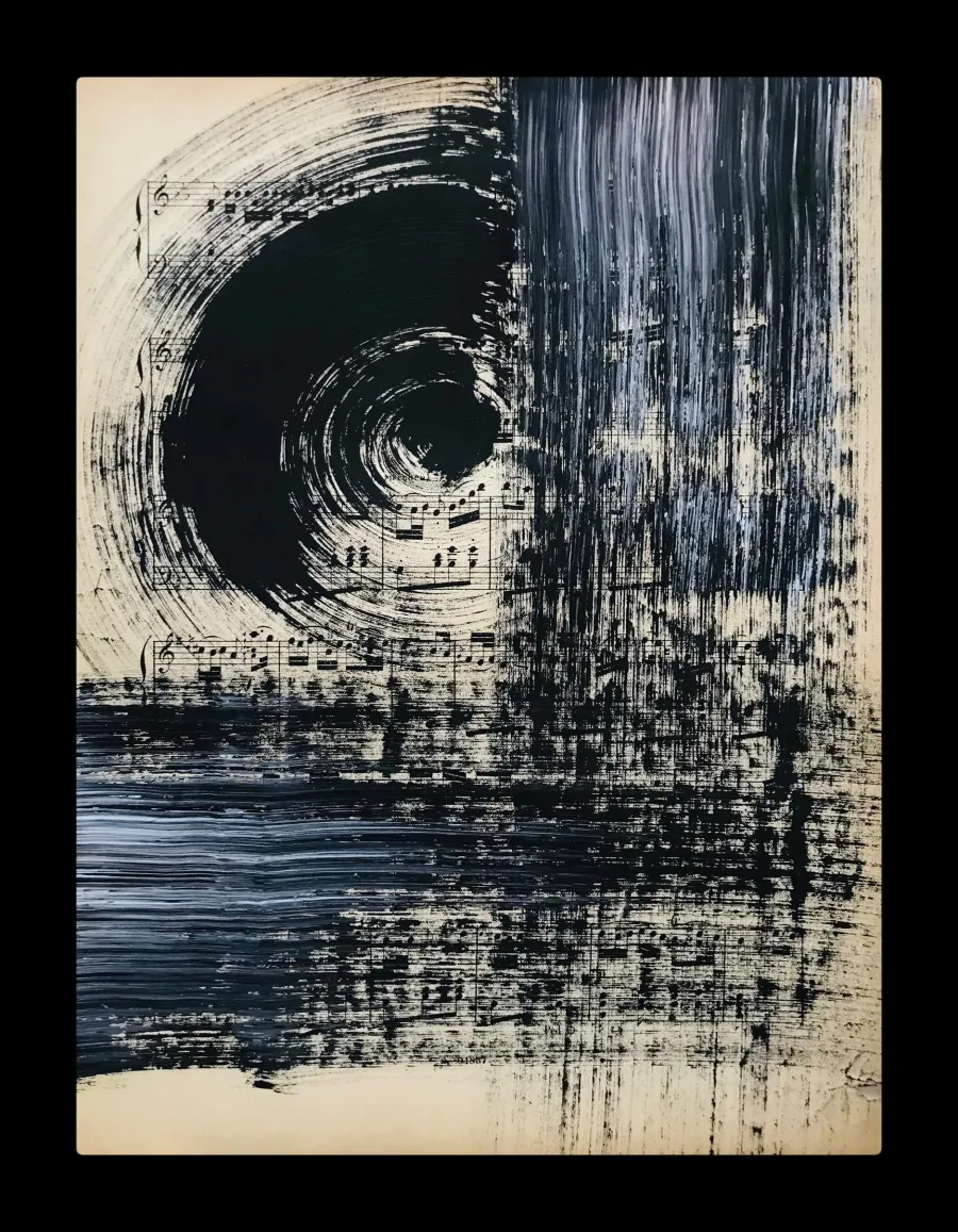 obrazek 1 Black no 15. Akryl na starych, archiwalnych nutach, 34 x 27 cm