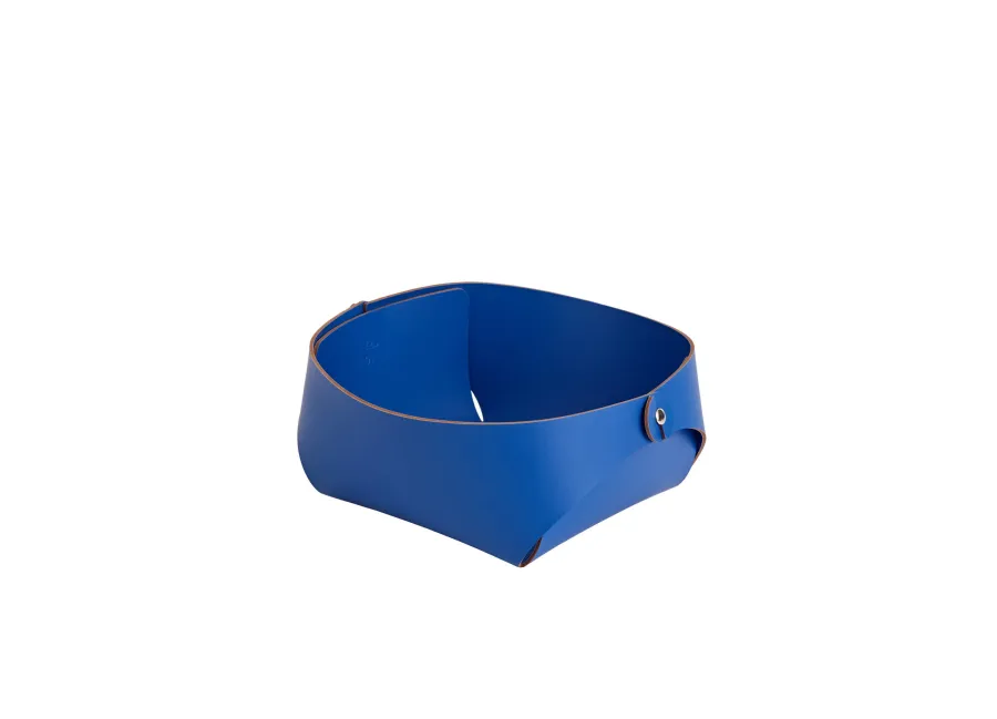 obrazek 1 Koszyk Flora 15x15xH7 cm wykonany z naturalnej skóry w kolorze błękitu Majorelle