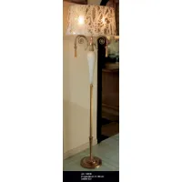Picture Two-light floor lamp in white and gold Murano glass with a gold fabric shade - Il Paralume Marina