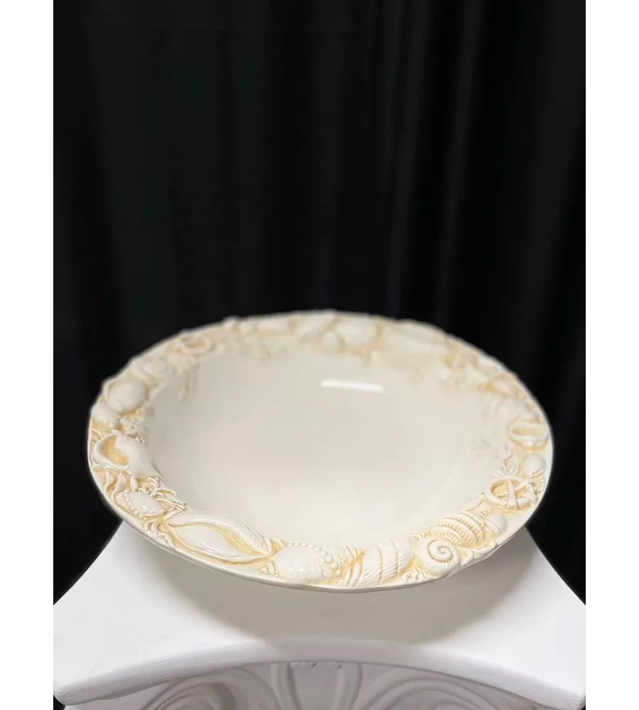 obrazek 1 Duża ceramiczna miska zdobiona owocami morza w kolorze kości słoniowej - Le Ceramiche