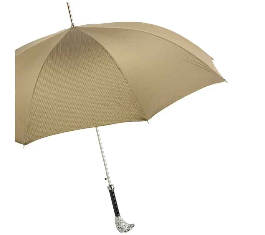 obrazek 6 Stylowy beżowy parasol męski z rączką w kształcie srebrnej głowy orła - Pasotti
