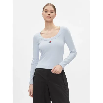 Zdjęcie Tommy Jeans Bluzka Tjw Slim Badge Rib Tee Ls DW0DW17397 Błękitny Slim Fit