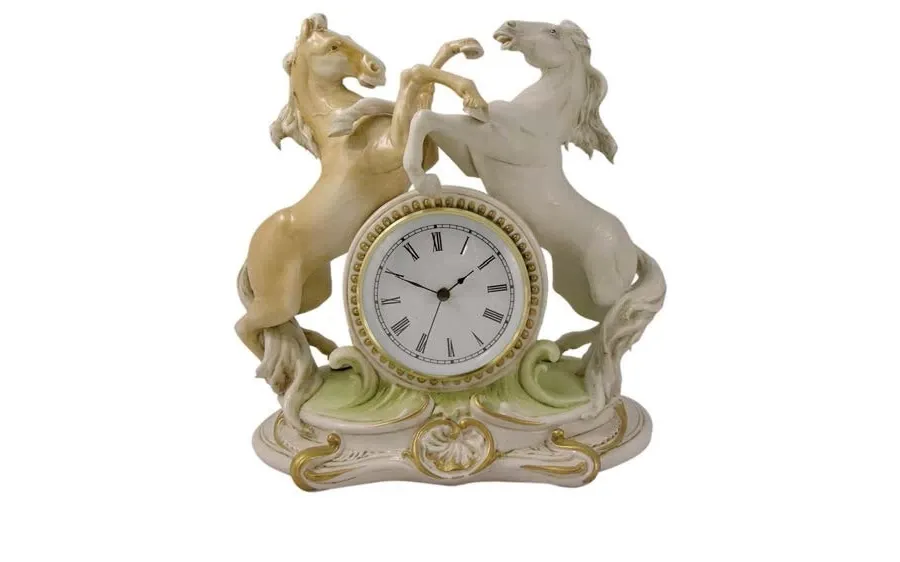 obrazek 1 Przepiękny zegar z końmi - porcelana prosto z Włoch