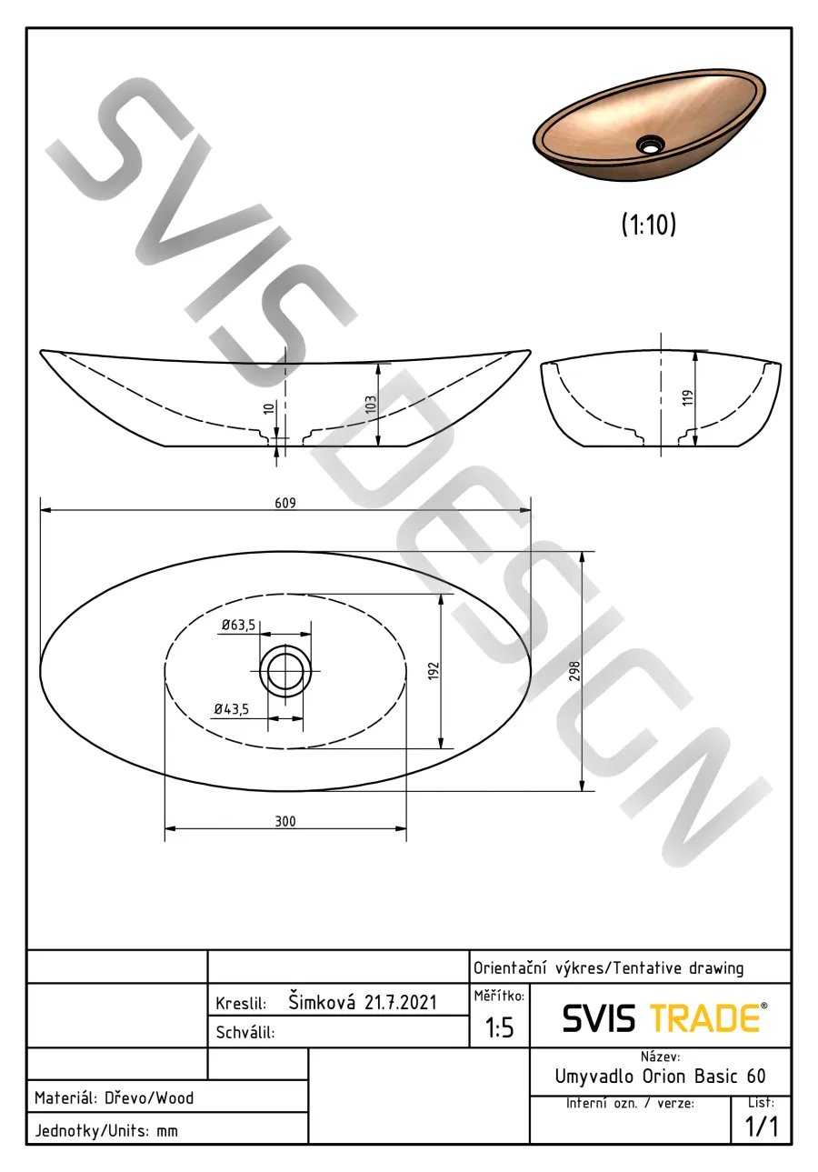 obrazek 4 Ekskluzywna umywalka 60 cm ORION, buk, lakier błyszczący, naturalny