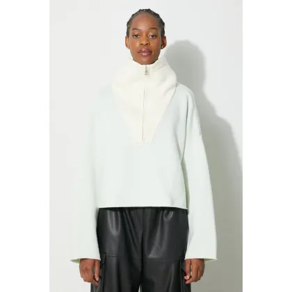 Zdjęcie JW Anderson sweter wełniany damski kolor turkusowy z półgolfem KW0579.YN0157