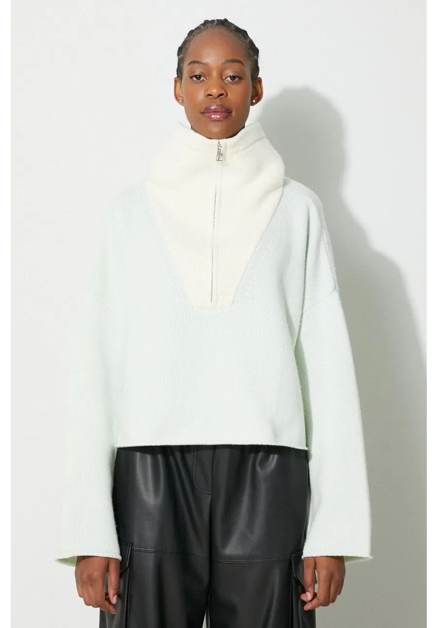 obrazek 1 JW Anderson sweter wełniany damski kolor turkusowy z półgolfem KW0579.YN0157