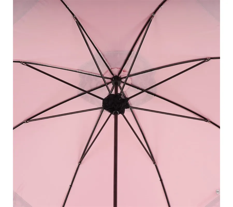 obrazek 5 Stylowy różowy parasol damski zdobiony czarną koronką – Pasotti