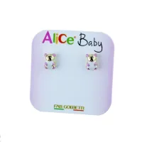 Picture Teddy bear-shaped earrings with enamel, diameter 7mm.